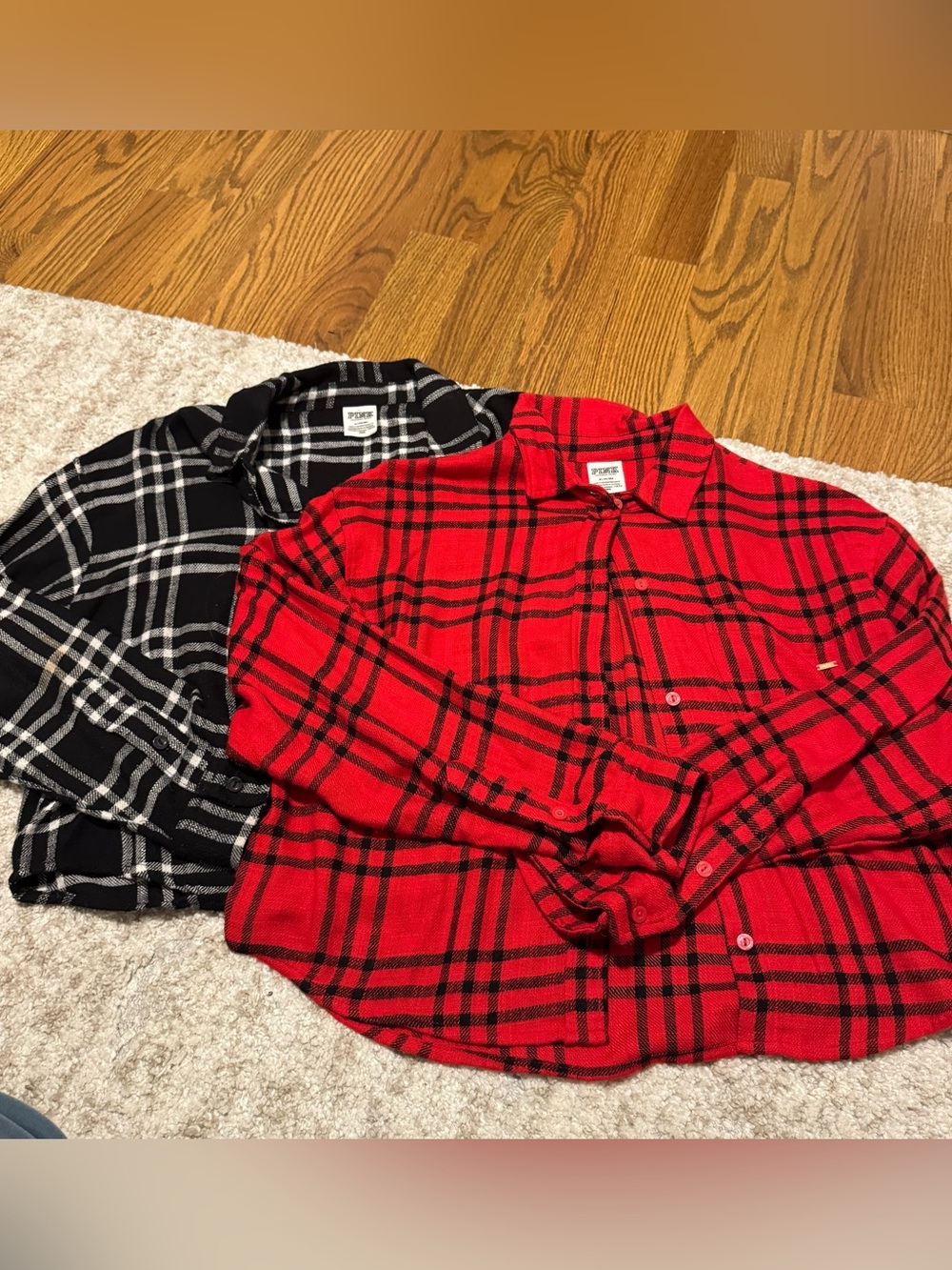 VS PINK Cropped Boxy Flannels (set of 2)